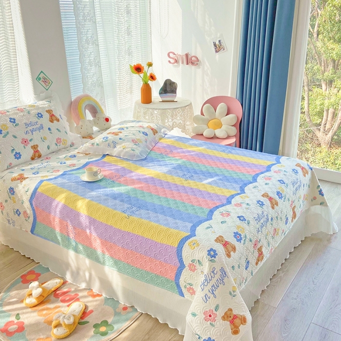 91家纺网 家纺一手货源 找家纺 鑫钰 2023全棉印花床盖三件套 花布熊