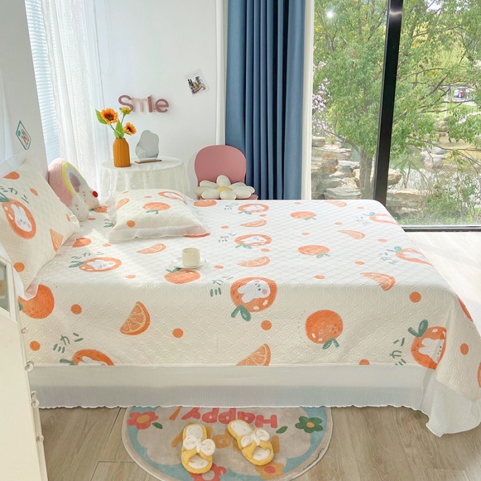 91家纺网 家纺一手货源 找家纺 鑫钰 2023全棉印花床盖三件套 桔子兔