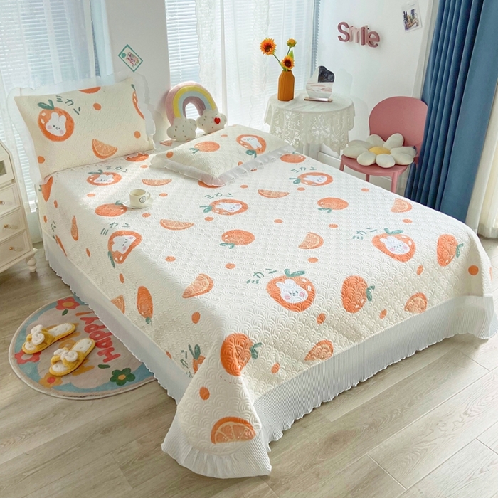 91家纺网 家纺一手货源 找家纺 鑫钰 2023全棉印花床盖三件套 桔子兔