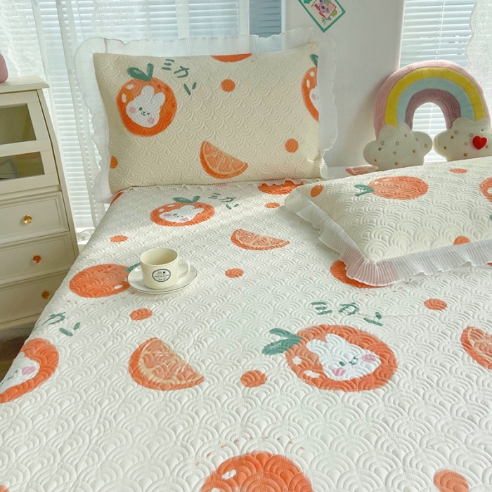 91家纺网 家纺一手货源 找家纺 鑫钰 2023全棉印花床盖三件套 桔子兔