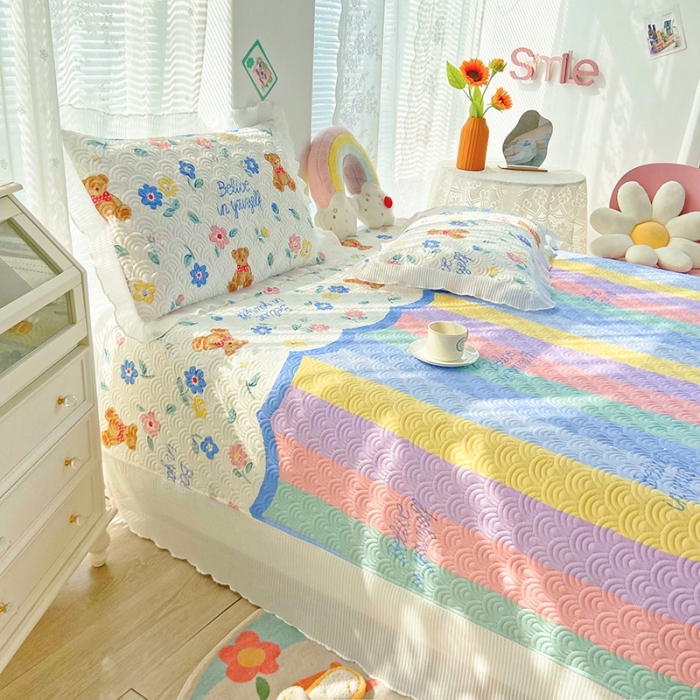 91家纺网 家纺一手货源 找家纺 鑫钰 2023全棉印花床盖三件套 花布熊