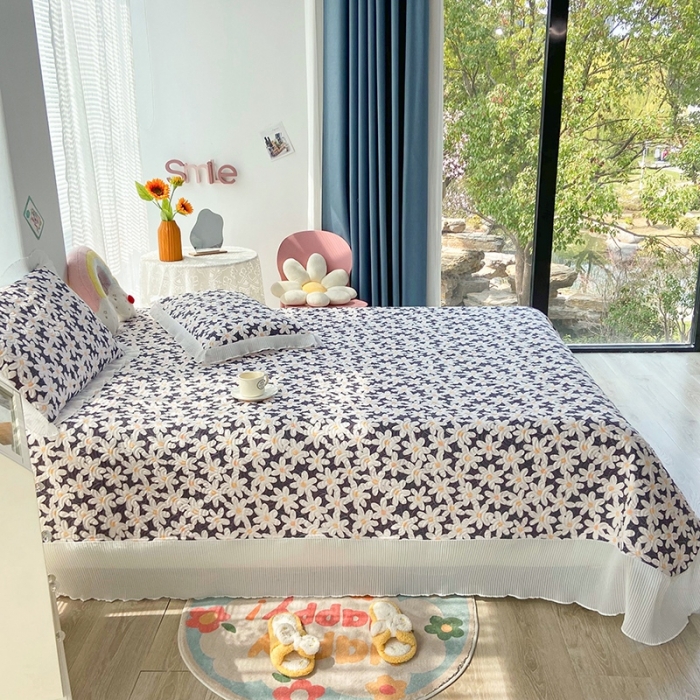 91家纺网 家纺一手货源 找家纺 鑫钰 2023全棉印花床盖三件套 蓝馨