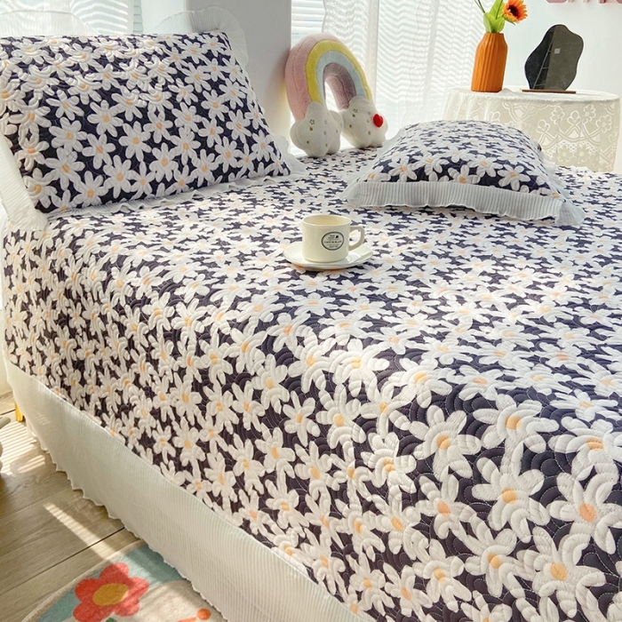 91家纺网 家纺一手货源 找家纺 鑫钰 2023全棉印花床盖三件套 蓝馨