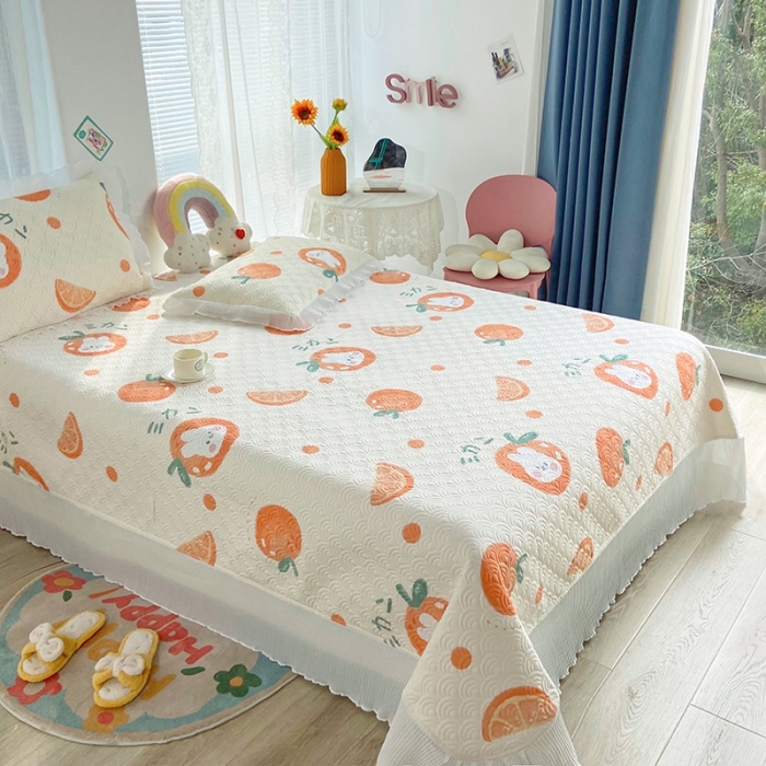 91家纺网 家纺一手货源 找家纺 鑫钰 2023全棉印花床盖三件套 桔子兔