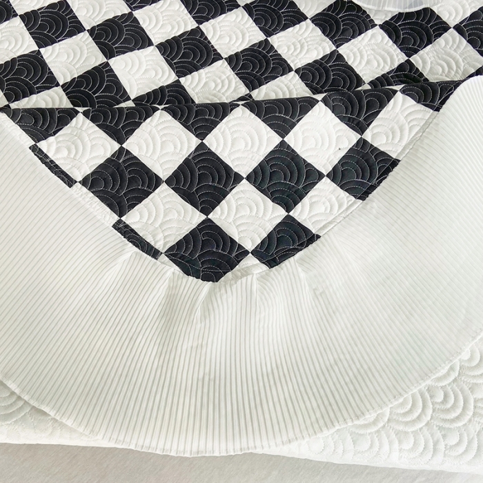 91家纺网 家纺一手货源 找家纺 鑫钰 2023全棉印花床盖三件套 黑白格