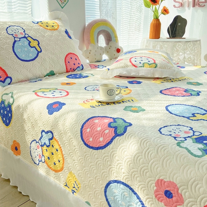 91家纺网 家纺一手货源 找家纺 鑫钰 2023全棉印花床盖三件套 奶油草莓-米