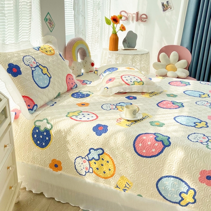 91家纺网 家纺一手货源 找家纺 鑫钰 2023全棉印花床盖三件套 奶油草莓-米