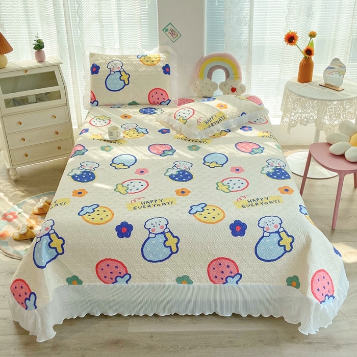 91家纺网 家纺一手货源 找家纺 鑫钰 2023全棉印花床盖三件套 奶油草莓-米