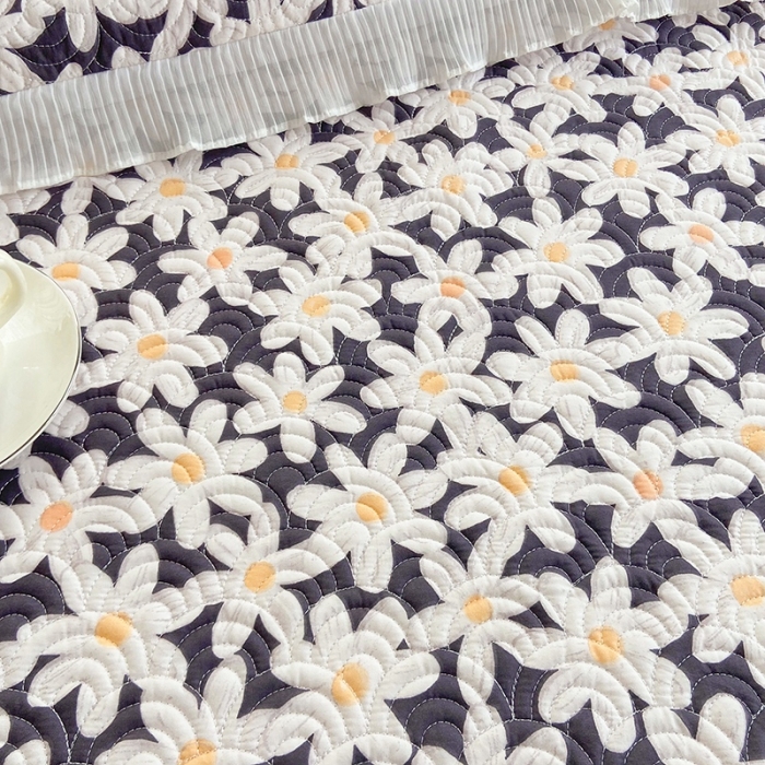 91家纺网 家纺一手货源 找家纺 鑫钰 2023全棉印花床盖三件套 蓝馨