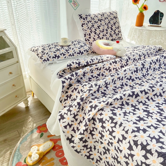 91家纺网 家纺一手货源 找家纺 鑫钰 2023全棉印花床盖三件套 蓝馨