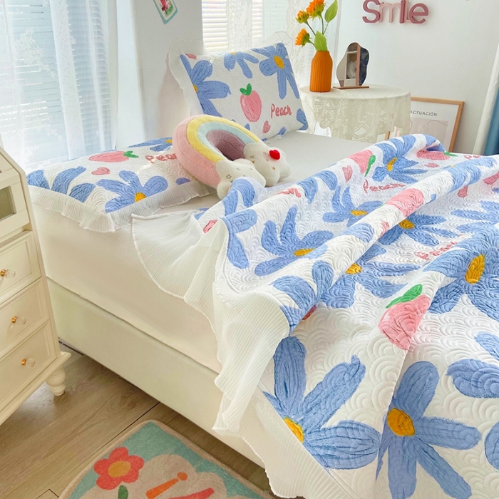 91家纺网 家纺一手货源 找家纺 鑫钰 2023全棉印花床盖三件套 陌颜兰