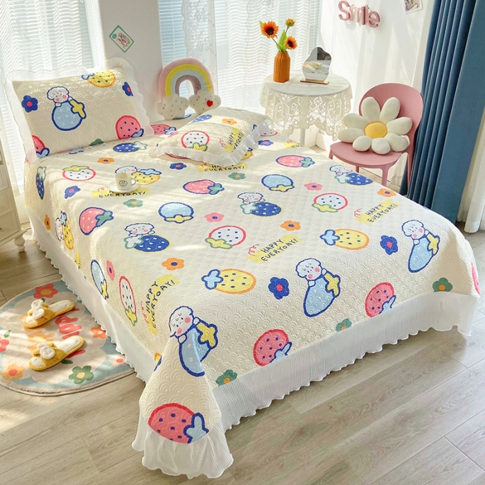 91家纺网 家纺一手货源 找家纺 鑫钰 2023全棉印花床盖三件套 奶油草莓-米