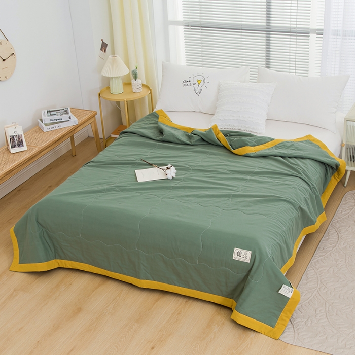 91家纺网 家纺一手货源 找家纺 芯恋 2025新款（里外全棉）A类素色水洗棉棉花夏被夏凉被 橄榄绿