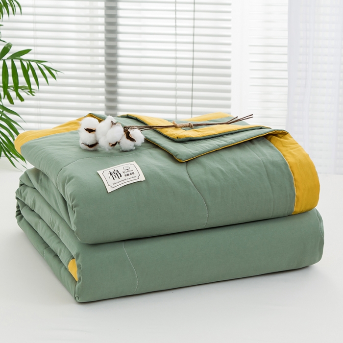 91家纺网 家纺一手货源 找家纺 芯恋 2025新款（里外全棉）A类素色水洗棉棉花夏被夏凉被 橄榄绿