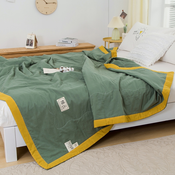 91家纺网 家纺一手货源 找家纺 芯恋 2025新款（里外全棉）A类素色水洗棉棉花夏被夏凉被 橄榄绿