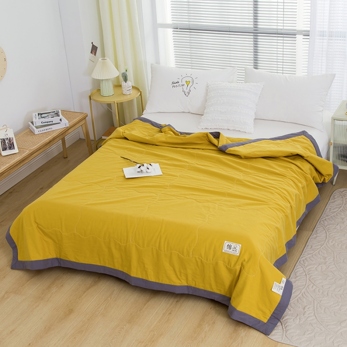 91家纺网 家纺一手货源 找家纺 芯恋 2025新款（里外全棉）A类素色水洗棉棉花夏被夏凉被 姜黄色