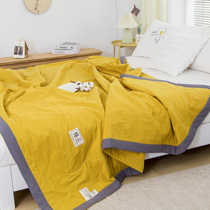 91家纺网 家纺一手货源 找家纺 芯恋 2025新款（里外全棉）A类素色水洗棉棉花夏被夏凉被 姜黄色