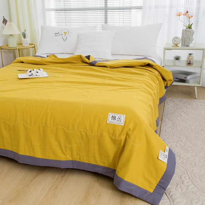 91家纺网 家纺一手货源 找家纺 芯恋 2025新款（里外全棉）A类素色水洗棉棉花夏被夏凉被 姜黄色