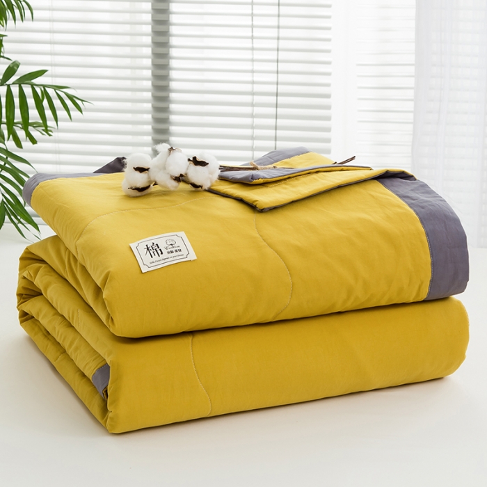 91家纺网 家纺一手货源 找家纺 芯恋 2025新款（里外全棉）A类素色水洗棉棉花夏被夏凉被 姜黄色