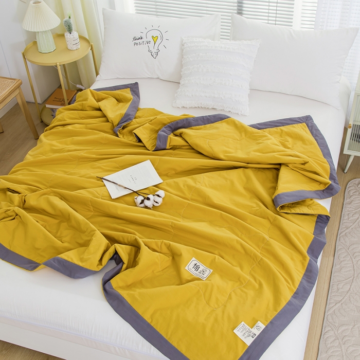 91家纺网 家纺一手货源 找家纺 芯恋 2025新款（里外全棉）A类素色水洗棉棉花夏被夏凉被 姜黄色
