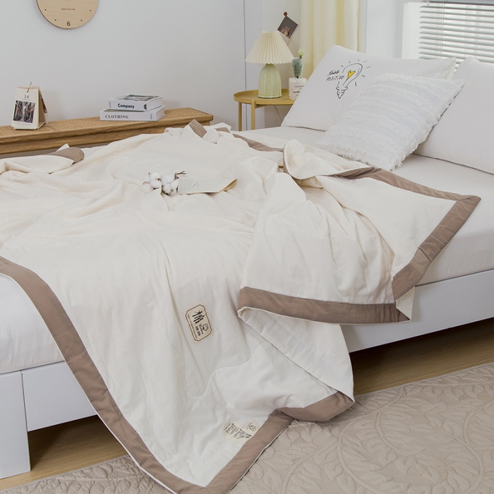 91家纺网 家纺一手货源 找家纺 芯恋 2025新款（里外全棉）A类素色水洗棉棉花夏被夏凉被 米白色