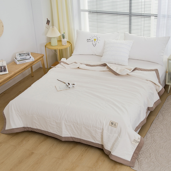 91家纺网 家纺一手货源 找家纺 芯恋 2025新款（里外全棉）A类素色水洗棉棉花夏被夏凉被 米白色