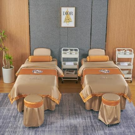 91家纺网 家纺一手货源 找家纺 不打烊家纺 2022新款欧洲尼美容床罩系列套件春意盎然-驼色