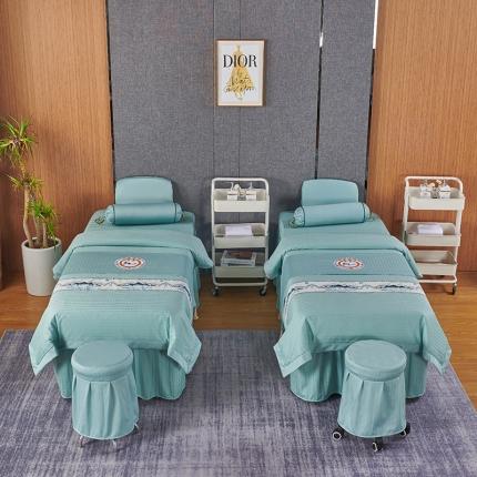 91家纺网 家纺一手货源 找家纺 不打烊家纺 2022焕彩尼美容床罩系列套件 山清水秀-浅绿色