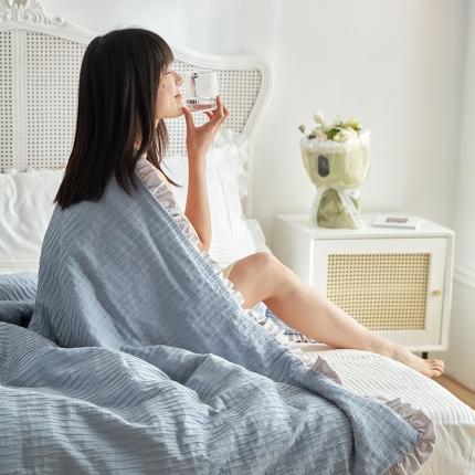 91家纺网 家纺一手货源 找家纺 风向标 2022新款全棉水洗皱皱纱夏被 雾蓝