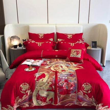 91家纺网 家纺一手货源 找家纺 （总）馨蕊家居 2022新款140S全棉长绒棉刺绣婚庆四件套