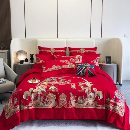 91家纺网 家纺一手货源 找家纺 （总）馨蕊家居 2022新款140S全棉长绒棉刺绣婚庆四件套