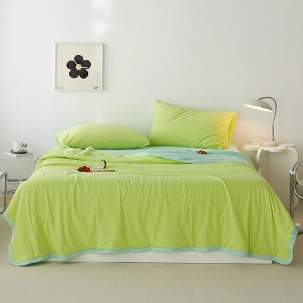 91家纺网 家纺一手货源 找家纺 风向标  2022新款全棉针织棉奶油色双拼夏被 绿蓝果双拼