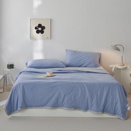 91家纺网 家纺一手货源 找家纺 风向标  2022新款全棉针织棉奶油色双拼夏被 水滴蓝双拼