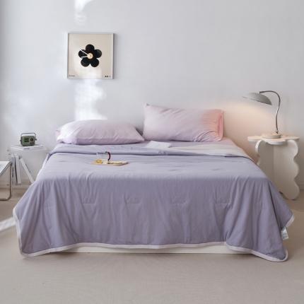 91家纺网 家纺一手货源 找家纺 风向标  2022新款全棉针织棉奶油色双拼夏被 芋紫粉双拼