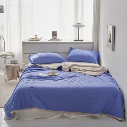 91家纺网 家纺一手货源 找家纺 风向标  2022新款全棉针织棉奶油色双拼夏被 长春蓝双拼