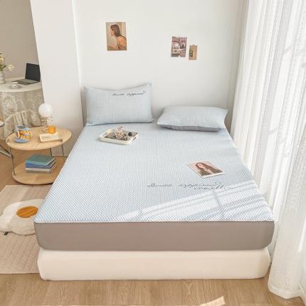 91家纺网 家纺一手货源 找家纺 川悦生活 2022新款A类冰豆豆凉席床笠款三件套 奶油蓝