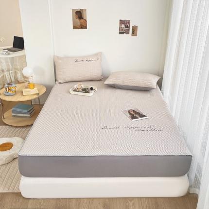 川悦生活 2022新款A类冰豆豆凉席床笠款三件套 奶油咖