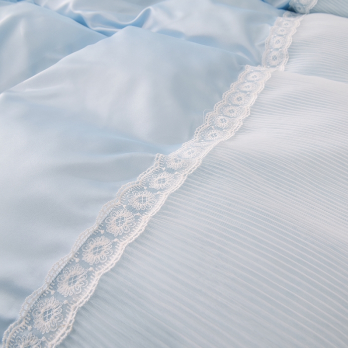 91家纺网 家纺一手货源 找家纺 花香四季 2023新款水洗真丝四件套-甜心 清新蓝