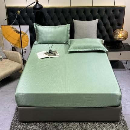 91家纺网 家纺一手货源 找家纺 （总）春寻2024直播爆款高克重提花千鸟格床笠冰丝凉席三件套夏天空调软席子可水洗