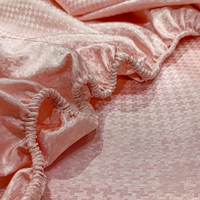 91家纺网 家纺一手货源 找家纺 春寻 2022新款千鸟格床笠款凉席三件套 千鸟格-粉豆沙