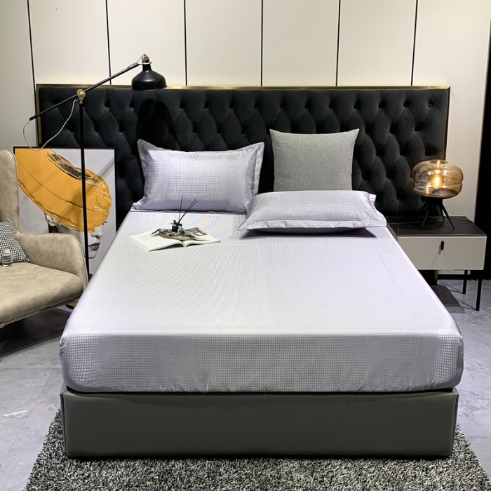 91家纺网 家纺一手货源 找家纺 春寻 2022新款千鸟格床笠款凉席三件套 千鸟格-浅灰