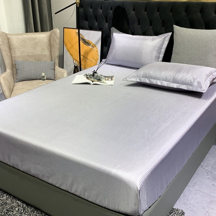 91家纺网 家纺一手货源 找家纺 春寻 2022新款千鸟格床笠款凉席三件套 千鸟格-浅灰