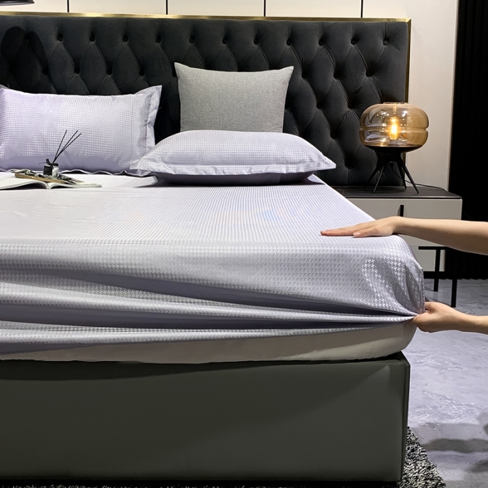 91家纺网 家纺一手货源 找家纺 春寻 2022新款千鸟格床笠款凉席三件套 千鸟格-浅灰