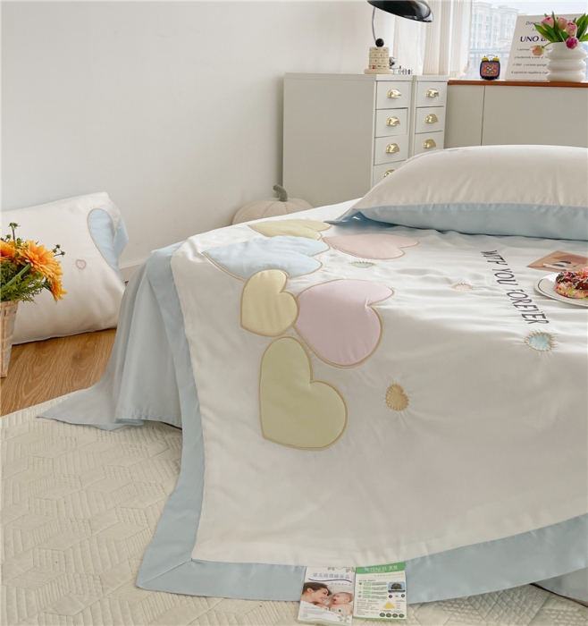 91家纺网 家纺一手货源 找家纺 星野 2022新款80s奥地利天丝夏被-马卡龙爱心