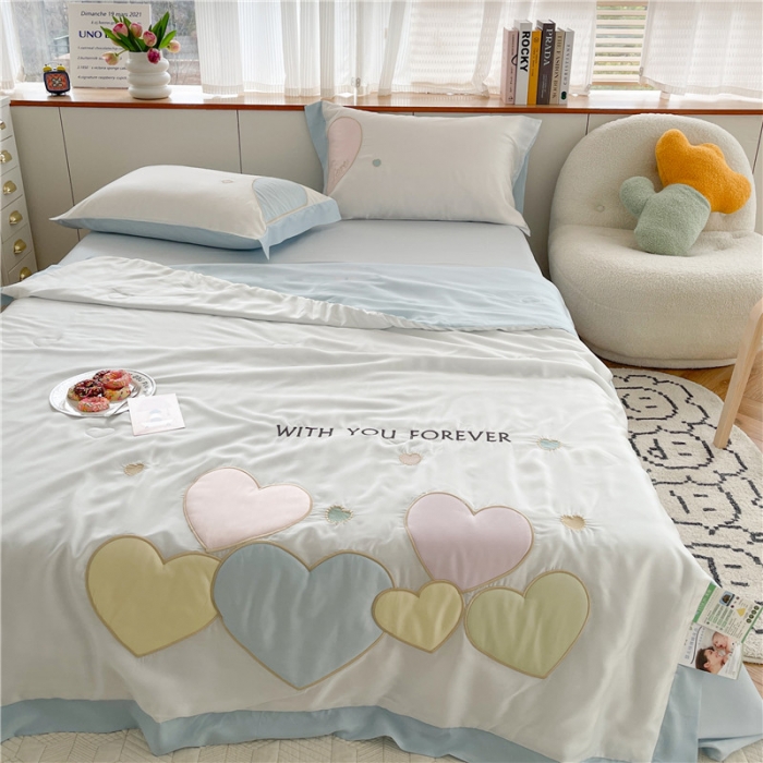 91家纺网 家纺一手货源 找家纺 星野 2022新款80s奥地利天丝夏被-马卡龙爱心