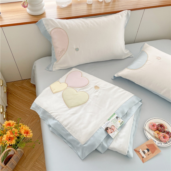 91家纺网 家纺一手货源 找家纺 星野 2022新款80s奥地利天丝夏被-马卡龙爱心