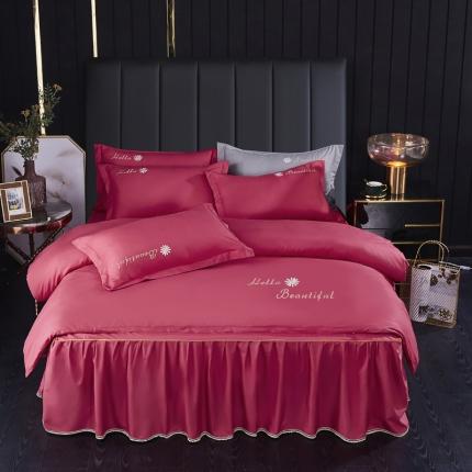 91家纺网 家纺一手货源 找家纺 柔享家（原芷澜家纺） 2025新款纯色绣花床裙款四件套