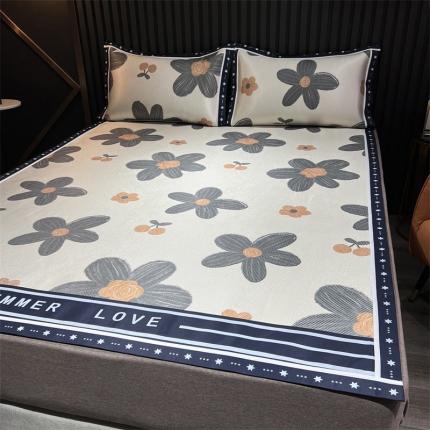 91家纺网 家纺一手货源 找家纺 （总）宅部落2022新款印花冰藤席三件套仲夏之恋系列