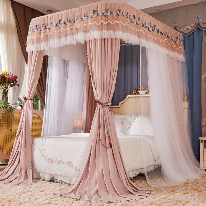 91家纺网 家纺一手货源 找家纺 艾晶美 2022新款双层遮光导轨抗A类抗菌床幔蚊帐奶茶咖布帘