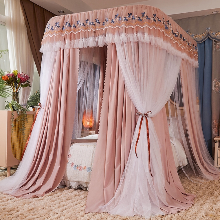 91家纺网 家纺一手货源 找家纺 艾晶美 2022新款双层遮光导轨抗A类抗菌床幔蚊帐奶茶咖布帘